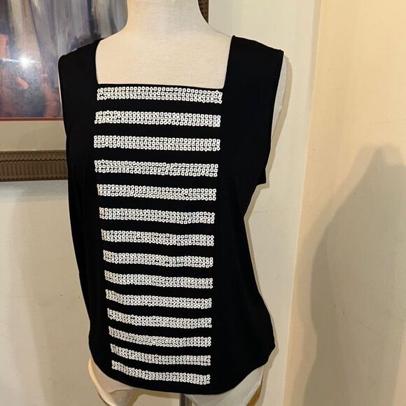 Bob Mackie Wearable Art Black w/ White Sequins Sleeveless Top Size Large - Picture 2 of 10